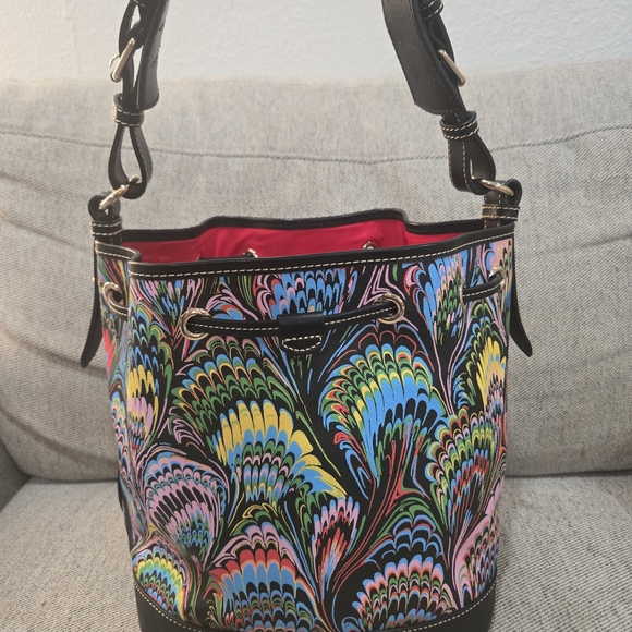 Dooney & Bourke Multicolor Plume Drawstring Bucket Bag - Picture 7 of 11